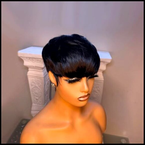 Short Bob Wig Human Hair Pixie Cut Glueless Lace Front With Bangs main image 6